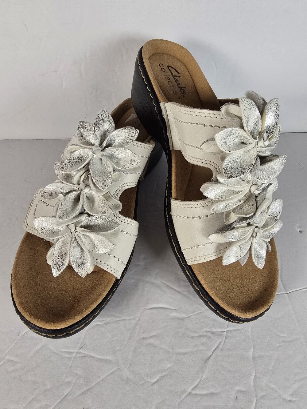 Clarks Merliah Raelyn Sandals White Leather Floral Suze 6.5 Boho Summer Beach